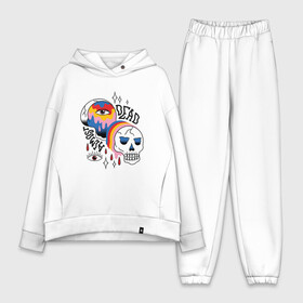 Женский костюм хлопок Oversize с принтом Trippy Almost Dead Skull Тату в Курске,  |  | death | demon | eye | fashion | grim | halloween | horror | paint | reaper | soul | souls | tattoo | глаз | демон | душ | душа | жнец | краска | мистика | мода | мрачный | почти мёртв | радуга | скелеты | смайлик | собиратель | ужасы |