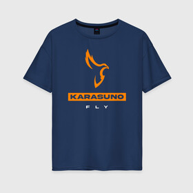 Женская футболка хлопок Oversize с принтом KARASUNO лого Haikyu!! в Курске, 100% хлопок | свободный крой, круглый ворот, спущенный рукав, длина до линии бедер
 | anime | haikyu | haikyuu | karasuno | karasuno high | manga | аниме | волейбол | волейбольный клуб | ворон | вороны | карасуно | крылья | лого | манга | надпись | перо | птица | старшая школа | хаику | хаикую