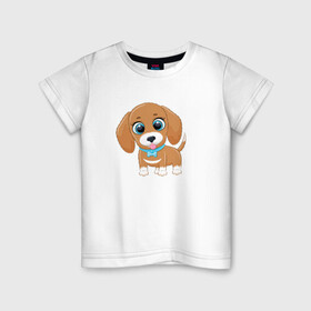Детская футболка хлопок с принтом Собачка с бантиком в Курске, 100% хлопок | круглый вырез горловины, полуприлегающий силуэт, длина до линии бедер | cute | dog | woof | гав | забавный | пес | смешной | собака | щенок