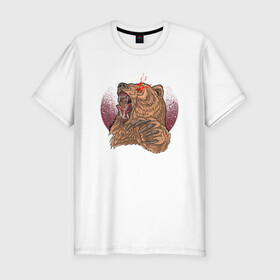 Мужская футболка хлопок Slim с принтом Злой медведь в Курске, 92% хлопок, 8% лайкра | приталенный силуэт, круглый вырез ворота, длина до линии бедра, короткий рукав | bear | grizzly | kuma | гриззли | гризли | грозный | крутой | медведь | медвежонок | мишка