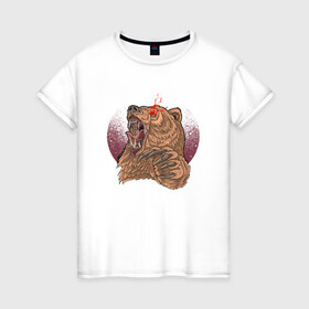 Женская футболка хлопок с принтом Злой медведь в Курске, 100% хлопок | прямой крой, круглый вырез горловины, длина до линии бедер, слегка спущенное плечо | bear | grizzly | kuma | гриззли | гризли | грозный | крутой | медведь | медвежонок | мишка