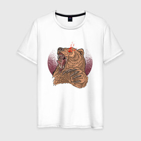 Мужская футболка хлопок с принтом Злой медведь в Курске, 100% хлопок | прямой крой, круглый вырез горловины, длина до линии бедер, слегка спущенное плечо. | Тематика изображения на принте: bear | grizzly | kuma | гриззли | гризли | грозный | крутой | медведь | медвежонок | мишка