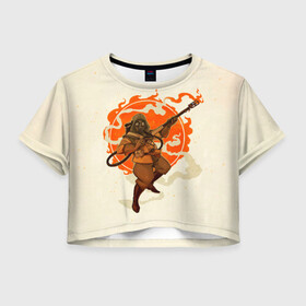 Женская футболка Crop-top 3D с принтом Pyro style в Курске, 100% полиэстер | круглая горловина, длина футболки до линии талии, рукава с отворотами | game | games | pyro | team fortress | valve | валв | вэлв | игра | игры | поджигатель | стим | тим фортресс