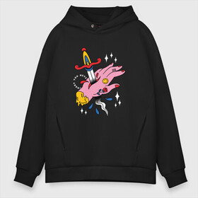 Мужское худи Oversize хлопок с принтом Trippy Stabbed Hand Tattoo в Курске, френч-терри — 70% хлопок, 30% полиэстер. Мягкий теплый начес внутри —100% хлопок | боковые карманы, эластичные манжеты и нижняя кромка, капюшон на магнитной кнопке | Тематика изображения на принте: art | blood | bloody | dagger | fashion | halloween | horror | knife | rose | sorry you never | sword | tears | арт | извини | кинжал | кровь | меч | мистика | мода | мрачный | нож | рана | раненная рука | роза | слёзы | тату | татуха | ты никогда |