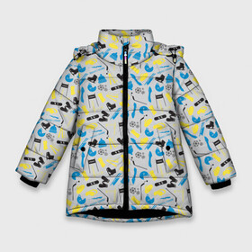 Зимняя куртка для девочек 3D с принтом WINTER SPORTS в Курске, ткань верха — 100% полиэстер; подклад — 100% полиэстер, утеплитель — 100% полиэстер. | длина ниже бедра, удлиненная спинка, воротник стойка и отстегивающийся капюшон. Есть боковые карманы с листочкой на кнопках, утяжки по низу изделия и внутренний карман на молнии. 

Предусмотрены светоотражающий принт на спинке, радужный светоотражающий элемент на пуллере молнии и на резинке для утяжки. | biathlon | curling | figure skating | hockey | short track | skating | ski race | snowboard | sports | winter sports | биатлон | горные лыжи | зимние виды спорта | кёрлинг | конькобежный спорт | лыжные гонки | сноуборд | спорт | фигурное катание
