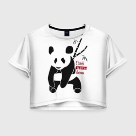 Женская футболка Crop-top 3D с принтом Панда и сон в Курске, 100% полиэстер | круглая горловина, длина футболки до линии талии, рукава с отворотами | животные | звери | лень | медведь | отдых | панда | природа | сон | усталость