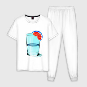 Мужская пижама хлопок с принтом Долька в Курске, 100% хлопок | брюки и футболка прямого кроя, без карманов, на брюках мягкая резинка на поясе и по низу штанин
 | апельсин | вода | долька | коктейль | стакан