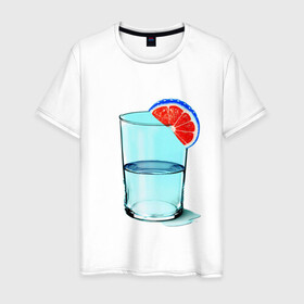 Мужская футболка хлопок с принтом Долька в Курске, 100% хлопок | прямой крой, круглый вырез горловины, длина до линии бедер, слегка спущенное плечо. | апельсин | вода | долька | коктейль | стакан