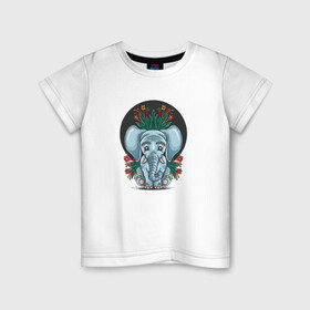 Детская футболка хлопок с принтом Слон и цветы в Курске, 100% хлопок | круглый вырез горловины, полуприлегающий силуэт, длина до линии бедер | Тематика изображения на принте: cute | elephant | животное | милый | слон | слоненок | слоник | цветы