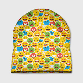 Шапка 3D с принтом Смайлики в Курске, 100% полиэстер | универсальный размер, печать по всей поверхности изделия | emoji | emoticons | smile | знак | колобок | позитив | рожица | символ | смайл | смайлики | улыбка | эмодзи