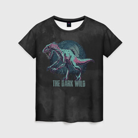 Женская футболка 3D с принтом The dark wild в Курске, 100% полиэфир ( синтетическое хлопкоподобное полотно) | прямой крой, круглый вырез горловины, длина до линии бедер | арт | графика | динозавр | животные | звери | ночь | тьма | ужасы | юрский период