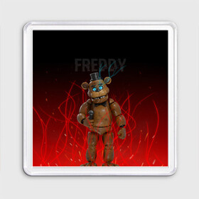 Магнит 55*55 с принтом FNAF FREDDY в Курске, Пластик | Размер: 65*65 мм; Размер печати: 55*55 мм | Тематика изображения на принте: игры | искры | красный | стиль | фнаф | фредди