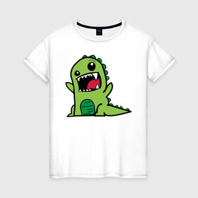 Женская футболка хлопок с принтом Дракон в Курске, 100% хлопок | прямой крой, круглый вырез горловины, длина до линии бедер, слегка спущенное плечо | дракон | зеленый | зубы | мульт | мультяшный | страшный