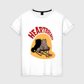 Женская футболка хлопок с принтом Хартбрейкер в Курске, 100% хлопок | прямой крой, круглый вырез горловины, длина до линии бедер, слегка спущенное плечо | bird born | birdborn | heart | ирония | кот | котики | коты | любовь | сердечки | сердце | юмор