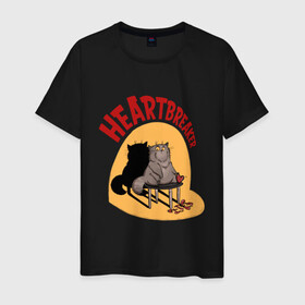 Мужская футболка хлопок с принтом Хартбрейкер в Курске, 100% хлопок | прямой крой, круглый вырез горловины, длина до линии бедер, слегка спущенное плечо. | bird born | birdborn | heart | ирония | кот | котики | коты | любовь | сердечки | сердце | юмор