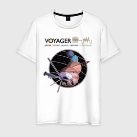 Мужская футболка хлопок с принтом VOYAGER в Курске, 100% хлопок | прямой крой, круглый вырез горловины, длина до линии бедер, слегка спущенное плечо. | Тематика изображения на принте: space | voyager | амс | вояджер | зонд | космос | планеты | сатурн | уран | юпитер