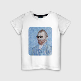 Детская футболка хлопок с принтом Ван Гог в очках в Курске, 100% хлопок | круглый вырез горловины, полуприлегающий силуэт, длина до линии бедер | автопортрет | арт | ван гог | ван гог мем | звезда | звёздная ночь | крутой | мемасик | мемасные очки | очки | очки из мема | пиджак | художник