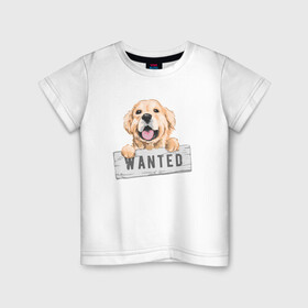 Детская футболка хлопок с принтом Dog Wanted в Курске, 100% хлопок | круглый вырез горловины, полуприлегающий силуэт, длина до линии бедер | cute | dog | wanted | woof | гав | забавный | пес | песель | песик | смешной | собака | собачка | щенок