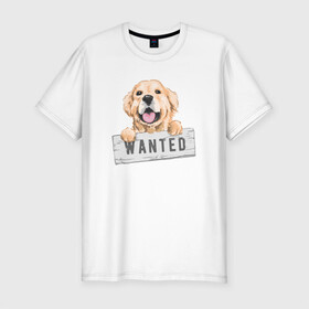 Мужская футболка хлопок Slim с принтом Dog Wanted в Курске, 92% хлопок, 8% лайкра | приталенный силуэт, круглый вырез ворота, длина до линии бедра, короткий рукав | cute | dog | wanted | woof | гав | забавный | пес | песель | песик | смешной | собака | собачка | щенок