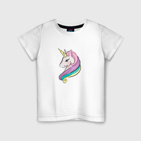 Детская футболка хлопок с принтом Верю в единорогов в Курске, 100% хлопок | круглый вырез горловины, полуприлегающий силуэт, длина до линии бедер | horse | kawaii | unikorn | единорог | единорожка | конь | лошадь | пони | радуга | рог | цветной