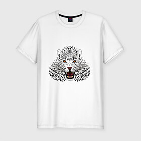 Мужская футболка хлопок Slim с принтом Леопард в Курске, 92% хлопок, 8% лайкра | приталенный силуэт, круглый вырез ворота, длина до линии бедра, короткий рукав | Тематика изображения на принте: большая кошка | дикий зверь | зверь | кошка | леопард