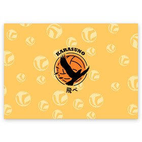 Поздравительная открытка с принтом Старшая школа Карасуно Haikyu! в Курске, 100% бумага | плотность бумаги 280 г/м2, матовая, на обратной стороне линовка и место для марки
 | Тематика изображения на принте: anime | haikyu | haikyuu | karasuno | karasuno high | manga | аниме | волейбол | волейбольный клуб | ворон | вороны | карасуно | крылья | лого | логотип | манга | надпись | птица | старшая школа | хаику | хаикую
