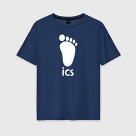 Женская футболка хлопок Oversize с принтом iCS Foot Logo Haikyu!! в Курске, 100% хлопок | свободный крой, круглый ворот, спущенный рукав, длина до линии бедер
 | anime | haikyu | haikyuu | karasuno | manga | аниме | белый | волейбол | волейбольный клуб | икс | ицс | карасуно | корпорация | лого | логотип | манга | нога | организатор игр | след | старшая школа | ступня | хаику | хаикую
