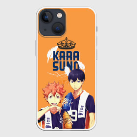 Чехол для iPhone 13 mini с принтом Шоё Хината и Тобио Кагеяма в Курске,  |  | anime | haikyu | haikyuu | karasuno | manga | аниме | волейбол | волейбольный клуб | вороны | игроки | карасуно | король площадки | манга | ниндзя шоё | старшая школа | тобио кагеяма | хаику | хаикую | шоё хината