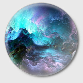 Значок с принтом Космическое море в Курске,  металл | круглая форма, металлическая застежка в виде булавки | Тематика изображения на принте: вода | волны | космическое море | космос | море | облака | свет | шторм