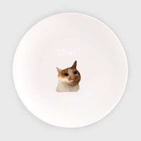 Тарелка с принтом The shusha What? в Курске, фарфор | диаметр - 210 мм
диаметр для нанесения принта - 120 мм | cat | shusha | what | кошка | что