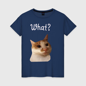 Женская футболка хлопок с принтом The shusha What? в Курске, 100% хлопок | прямой крой, круглый вырез горловины, длина до линии бедер, слегка спущенное плечо | cat | shusha | what | кошка | что