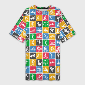 Платье-футболка 3D с принтом СПОРТ в Курске,  |  | sport | баскетбол | бейсбол | биатлон | бокс | боулинг | волейбол | гольф | зож | крикет | легкая атлетика | лыжный спорт | мма | плавание | регби | спорт | спортсмен | теннис | тяжелая атлетика