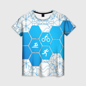 Женская футболка 3D с принтом Плыви, Крути, Беги в Курске, 100% полиэфир ( синтетическое хлопкоподобное полотно) | прямой крой, круглый вырез горловины, длина до линии бедер | bike | ironman | run | running | swim | swimming | triathlon | бег | бегун | велосипед | велоспорт | выносливость | железный человек | плавание | спорт на выносливость | триатлон | цикличный вид спорта
