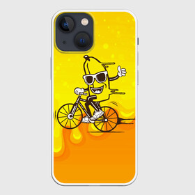 Чехол для iPhone 13 mini с принтом Банан на велосипеде в Курске,  |  | байк | банан | бананчик | велик | велосипед | живой банан | спорт