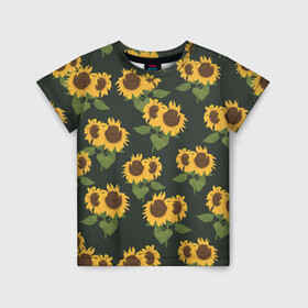 Детская футболка 3D с принтом Подсолнухи в Курске, 100% гипоаллергенный полиэфир | прямой крой, круглый вырез горловины, длина до линии бедер, чуть спущенное плечо, ткань немного тянется | лето | паттерн | подсолнухи | семечки | солнце | цветок солнце | цветы