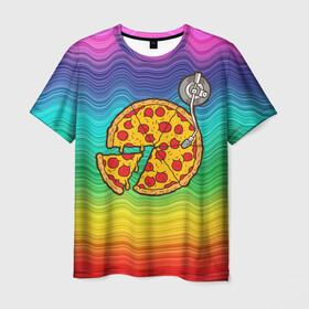 Мужская футболка 3D с принтом D j Пицца в Курске, 100% полиэфир | прямой крой, круглый вырез горловины, длина до линии бедер | d.j | dj | pizza | диджей | музыка | музыканту | пицца | прикол | шутка
