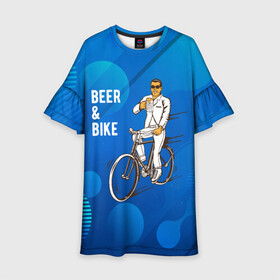 Детское платье 3D с принтом Велосипед и пиво в Курске, 100% полиэстер | прямой силуэт, чуть расширенный к низу. Круглая горловина, на рукавах — воланы | без рук | вело | велосипед | велосипедист | колеса | руль | спорт