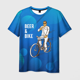 Мужская футболка 3D с принтом Велосипед и пиво в Курске, 100% полиэфир | прямой крой, круглый вырез горловины, длина до линии бедер | Тематика изображения на принте: без рук | вело | велосипед | велосипедист | колеса | руль | спорт