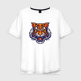Мужская футболка хлопок Oversize с принтом Голова тигра в Курске, 100% хлопок | свободный крой, круглый ворот, “спинка” длиннее передней части | tiger | голова | животное | клыки | кот | кошка | тигр | черный