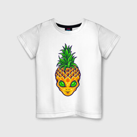 Детская футболка хлопок с принтом Ананас инопланетянин в Курске, 100% хлопок | круглый вырез горловины, полуприлегающий силуэт, длина до линии бедер | a pineapple | alien | tegunvteg | ананас | инопланетянин | нло | пришелец | сюрреализм