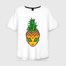 Мужская футболка хлопок Oversize с принтом Ананас инопланетянин в Курске, 100% хлопок | свободный крой, круглый ворот, “спинка” длиннее передней части | a pineapple | alien | tegunvteg | ананас | инопланетянин | нло | пришелец | сюрреализм