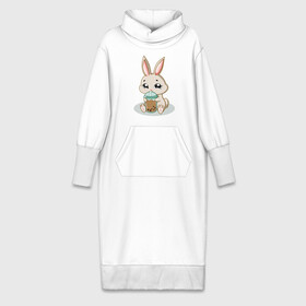 Платье удлиненное хлопок с принтом Зайчик пьет коктейль в Курске,  |  | Тематика изображения на принте: bunny | usagi | животное | зайка | зайчик | заяц | кролик | кроля | орнамент | уши