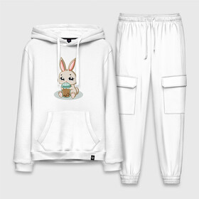 Мужской костюм хлопок с толстовкой с принтом Зайчик пьет коктейль в Курске,  |  | bunny | usagi | животное | зайка | зайчик | заяц | кролик | кроля | орнамент | уши