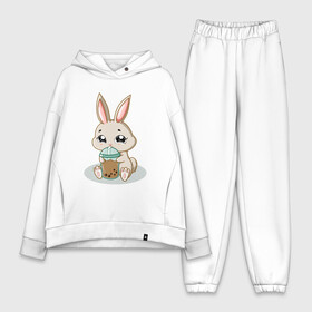 Женский костюм хлопок Oversize с принтом Зайчик пьет коктейль в Курске,  |  | bunny | usagi | животное | зайка | зайчик | заяц | кролик | кроля | орнамент | уши