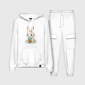 Женский костюм хлопок (с толстовкой) с принтом Зайчик пьет коктейль в Курске,  |  | bunny | usagi | животное | зайка | зайчик | заяц | кролик | кроля | орнамент | уши