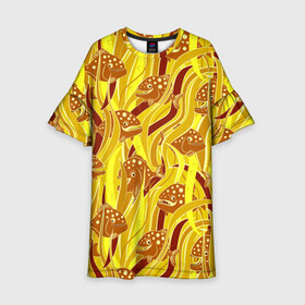 Детское платье 3D с принтом Солнечные пираньи в Курске, 100% полиэстер | прямой силуэт, чуть расширенный к низу. Круглая горловина, на рукавах — воланы | Тематика изображения на принте: лето | медовый | монстры | пираньи | под водой | рыбы | солнечный. желтый