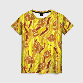 Женская футболка 3D с принтом Солнечные пираньи в Курске, 100% полиэфир ( синтетическое хлопкоподобное полотно) | прямой крой, круглый вырез горловины, длина до линии бедер | лето | медовый | монстры | пираньи | под водой | рыбы | солнечный. желтый