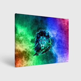 Холст прямоугольный с принтом Космический лев в Курске, 100% ПВХ |  | космический лев | лев | лев на фоне дыма | разноцветный лев | цветной дым