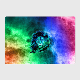 Магнитный плакат 3Х2 с принтом Космический лев в Курске, Полимерный материал с магнитным слоем | 6 деталей размером 9*9 см | космический лев | лев | лев на фоне дыма | разноцветный лев | цветной дым