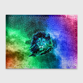 Обложка для студенческого билета с принтом Космический лев в Курске, натуральная кожа | Размер: 11*8 см; Печать на всей внешней стороне | космический лев | лев | лев на фоне дыма | разноцветный лев | цветной дым